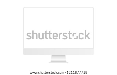 Computer monitor white mock up with blank frameless screen - front view. Vector illustration