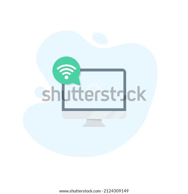 Computer monitor with WiFi icon in\
excellent flat design. Vector illustration\
eps10