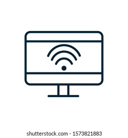 computer monitor wifi internet of things line icon vector illustration