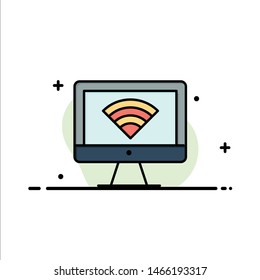 Computer, Monitor, Wifi, Signal Business Logo Template. Flat Color. Vector Icon Template background