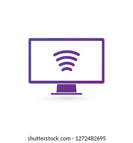 computer monitor with wifi signal, vector illustration isolated on white background. clean design.