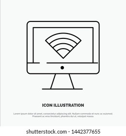 Computer, Monitor, Wifi, Signal Vector Line Icon