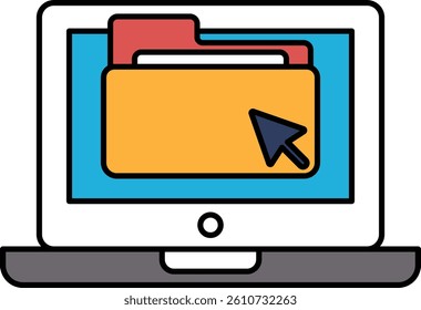 A computer monitor with a yellow folder on it and a blue and red folder on top of it