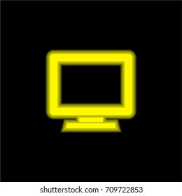 Computer monitor yellow glowing neon ui ux icon. Glowing sign logo vector