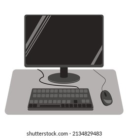 Computer monitor,keyboard,mouse on the table,isolated on a white background. Vector illustration of the workplace.