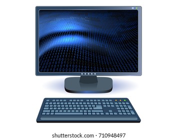 Computer monitors with glowing screen and keyboards isolated on white background. Can use for presentation or advertising  banner in business. 