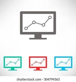 Computer monitors with graph. Set of varicolored icons.