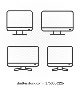 El equipo monitoriza el conjunto de iconos de línea en fondo transparente blanco. Diseño de esquema de monitor de PC amplio y cuadrado