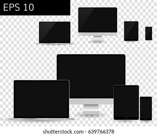  computer monitors and mobile phones set responsive design mockup blank computer screen background