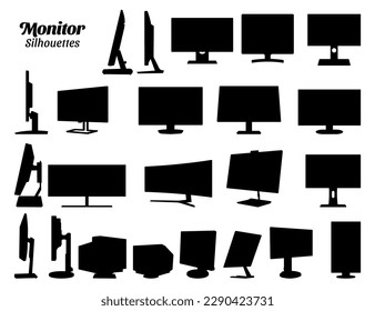 Computer monitors silhouette vector illustration set.