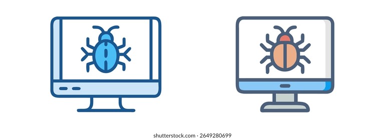  computer monitors with stylized depictions of bugs, concept of computer issues