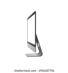 Computer Monoblock Monitor Display Isolated On A White Background. Side View. Vector EPS 10