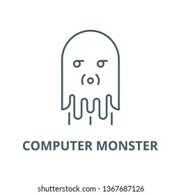 Computer monster line icon, vector. Computer monster outline sign, concept symbol, flat illustration