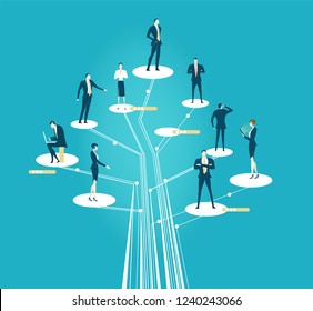 Computer mother board chip with people on key positions, working together for the success