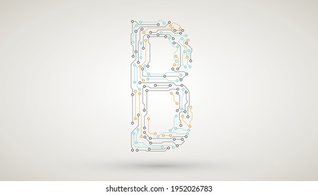 Computer motherboard circuit board electronic elements letter B. Chip electronic pattern for computer technology, motherboard integrated computing illustration, Abstract vector technology icon.