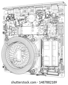 Computer motherboard. Motherboard digital chip. Vector rendering of 3d.