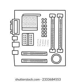 Computer motherboard doodle line icon illustration. linear style sign for mobile concept and web design. PC mainboard outline vector icon