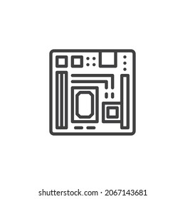 Icono de la línea de la motherboard del equipo. signo de estilo lineal para concepto móvil y diseño web. Icono del vector de contorno de la placa de circuito. Símbolo, ilustración del logotipo. Gráficos vectoriales