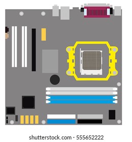 Computer motherboard on a white background. Flat vector isolated illustration