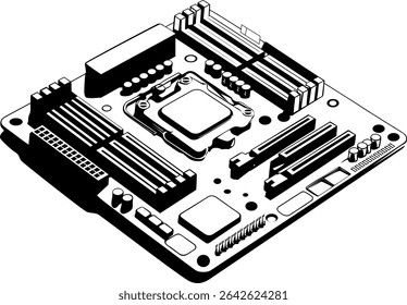 Computer Motherboard Outline - Electronic Circuit Board Illustration
