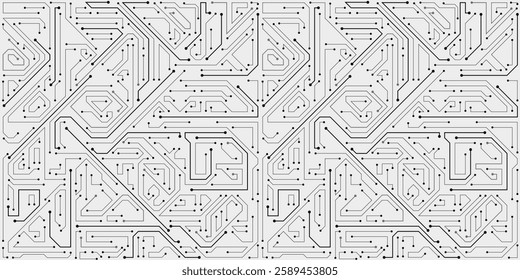 Computer motherboard pattern, circuit board background. Vector intricate circuitry motif with soldered connections and electronic components, creating dynamic and interconnected design, AI concept