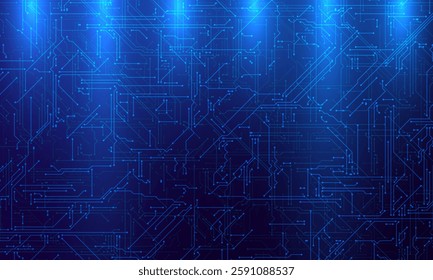 Computer motherboard pattern, circuit board background. Vector intricate circuitry motif with soldered connections and electronic components, creating dynamic and interconnected design, AI concept