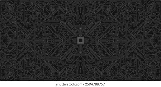 Computer motherboard pattern, circuit board background. Vector intricate circuitry motif with soldered connections and electronic components, creating dynamic and interconnected design, AI concept