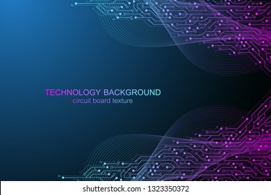 Computer motherboard vector background with circuit board electronic elements. Electronic texture for computer technology, engineering concept. Motherboard integrated computing illustration. Wave flow