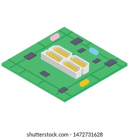 Computer motherboard vector in isometric design 
