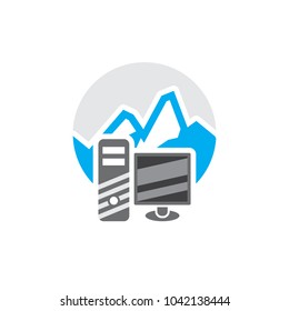 Computer Mountain Logo Icon Design