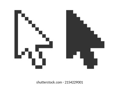 Computer mouse arrow 8 bit icon. Pixel pointer illustration symbol. Sign web click vector.