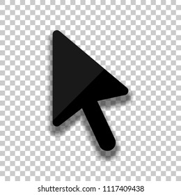 computer mouse arrow icon. Black glass icon with soft shadow on transparent background