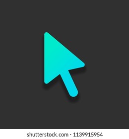 computer mouse arrow icon. Colorful logo concept with soft shadow on dark background. Icon color of azure ocean