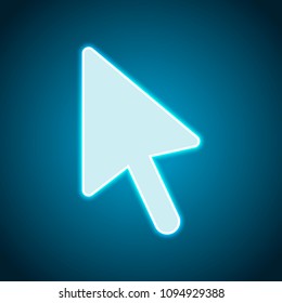 computer mouse arrow icon. Neon style. Light decoration icon. Bright electric symbol