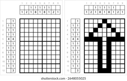 Computer Mouse Arrow Icon Nonogram Pixel Art, Digital Input Device Vector Art Illustration, Logic Puzzle Game Griddlers, Pic-A-Pix, Picture Paint By Numbers, Picross
