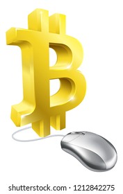 Computer mouse attached to a bitcoin symbol concept