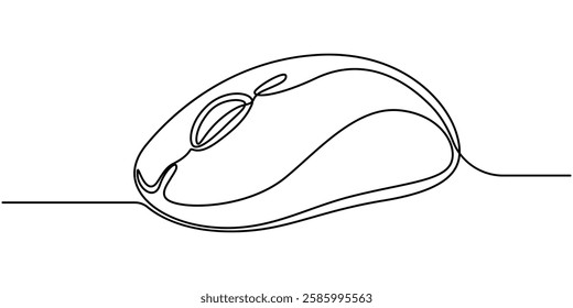 Computer Mouse Black Stroke Linear Icon, continuous one line drawing, Computer mouse, Computer mouse. Icon with reflection on white background, Computer Mouse line icon Editable Stroke.