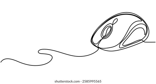 Computer Mouse Black Stroke Linear Icon, continuous one line drawing, Computer mouse, Computer mouse. Icon with reflection on white background, Computer Mouse line icon Editable Stroke.