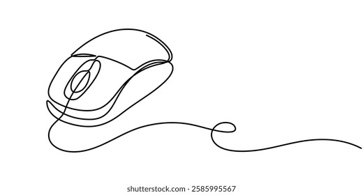 Computer Mouse Black Stroke Linear Icon, continuous one line drawing, Computer mouse, Computer mouse. Icon with reflection on white background, Computer Mouse line icon Editable Stroke.