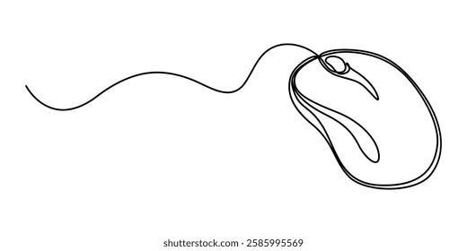 Computer Mouse Black Stroke Linear Icon, continuous one line drawing, Computer mouse, Computer mouse. Icon with reflection on white background, Computer Mouse line icon Editable Stroke.