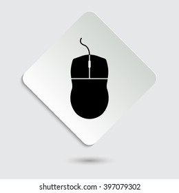 computer mouse - black vector icon  on a paper button