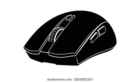Computer mouse black and white outline silhouette computing peripheral device electronics