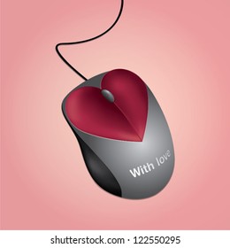 Computer mouse with buttons in the shape of heart