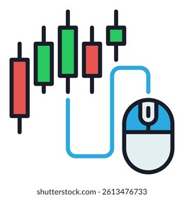 Computer Mouse and Candlestick Chart vector concept colored icon or sign