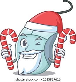 Computer mouse Cartoon character in Santa costume with candy