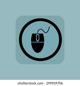 Computer mouse in circle, in square, on pale blue background