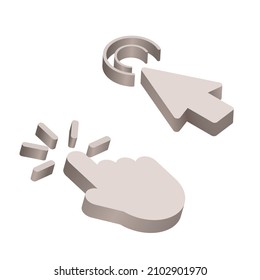 Computer Mouse Click 3d Cursor. Mouse Pointers Set. Vector 3d Clipart Of Arrows And Hands. Vector Clipart.