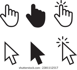 computer mouse click cursor arrow and hand set