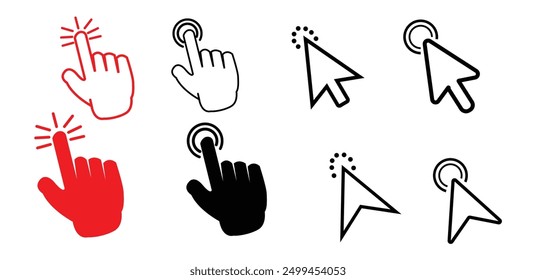 Computer mouse click cursor arrow icons set. Cursor icon.  Mouse click cursor collection. Vector illustration.