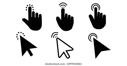 Computer mouse click cursor arrow icons set. Cursor icon.  Mouse click cursor collection. Vector illustration.